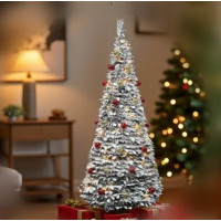 Штучна розкладна різдвяна ялинка 195 см прикрашена, складна новорічна ялинка з декором, густими гілками та стійкою металевою підставкою